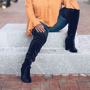 Black Thigh High Heel Boots